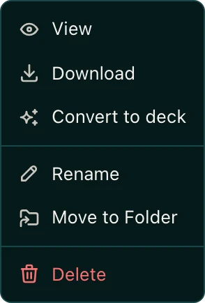 The menu for a PDF file, with Convert to deck in the list