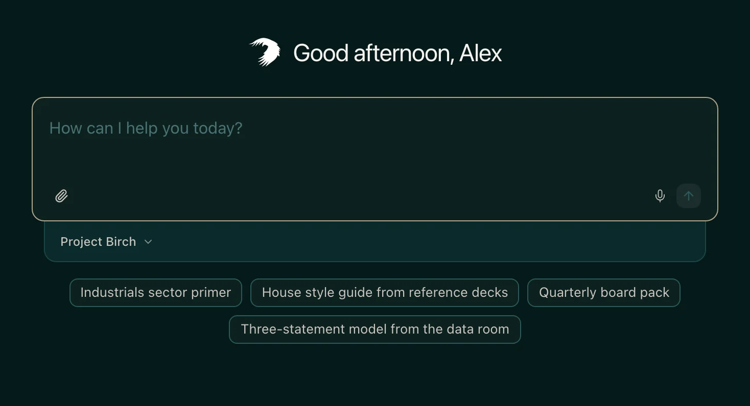 The Home message box with the space picker and suggested requests