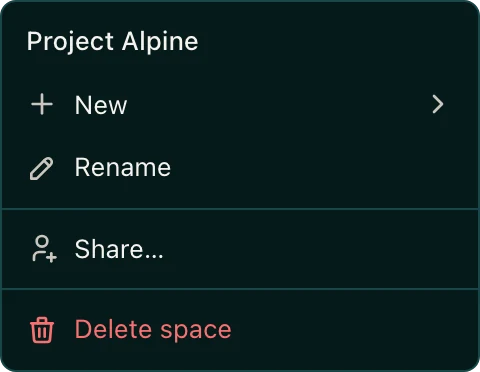Right-clicking a space shows a menu with Share