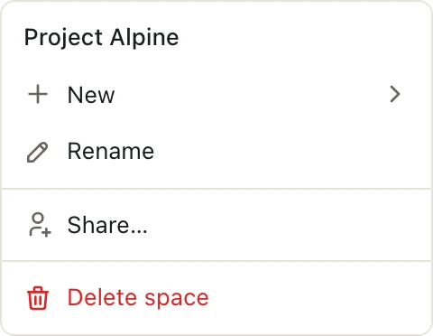 Right-clicking a space shows a menu with Share