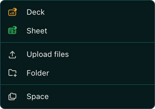 The New menu open in a space, with Upload files in the list