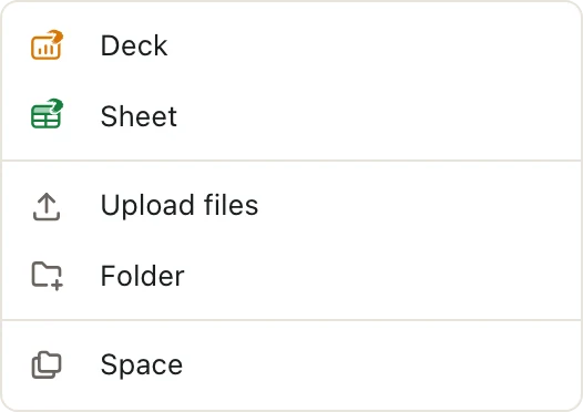 The New menu open in a space, with Upload files in the list